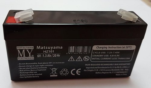 Bateria Recarregável Selada Acrílica 6V 1,3Ah MATSUYAMA - Baterias - 6v, 1,3Ah, acrílica, proteção