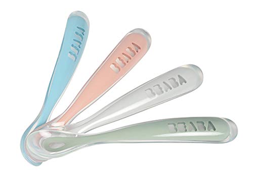 Conjunto de 4 Colheres BEABA Silicone Verde Beaba - Talheres - silicone, ergonômico, flexível, amovível