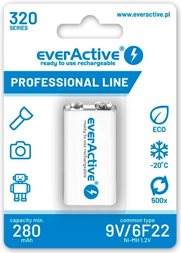 Pilha recarregável 6F22/9V Ni-Mh 320 mAh pré-carregada EVERACTIVE - Baterias - ni-mh, 320 mah, universal, 9V
