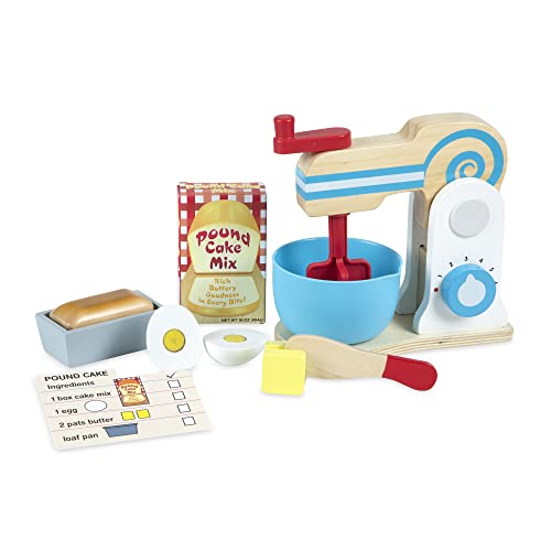 Jogo Tradicional MELISSA & DOUG Wooden Make A Cake Mixer Set Melissa & Doug - Cozinhas de brinquedo e alimentos de brincar - jogo tradicional, mesa, 3 peças, mixer, tigela, pastilhas de manteiga