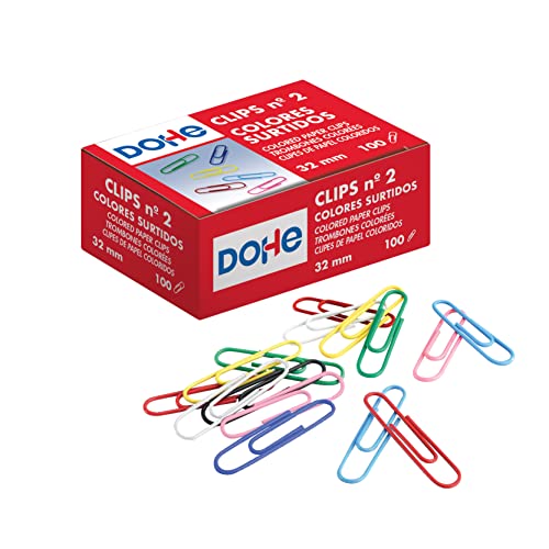 Pack 100 Clips Coloridos 32Mm Mtl 79210 DOHE - Clipes de papel e grampos - 100 peças, metal, 3,2mm, cores vivas