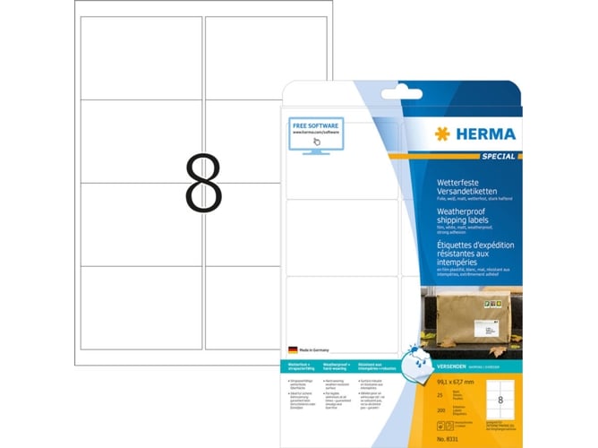 Herma Labels white A4 (99.1x67.7mm) 25 pcs. HERMA - Etiquetas e tags - branco, a4, transferência térmica, 25 peças