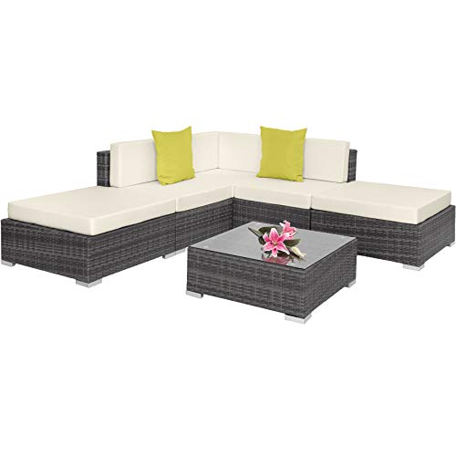 Conjunto de Jardim TECTAKE Paris (Cinzento - Poli-Rattan - 75x75x60 cm) TecTake - Móveis de exterior - conjunto, jardim, tectake, paris, cinzento, poli-rattan