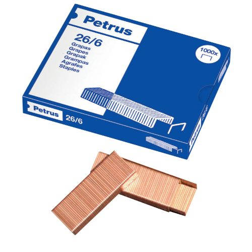 Caixa 1000 Grapas PETRUS Tipo 26/6 (Recondicionado Como Novo) Petrus - Grampos - 1000 grapas, aço inoxidável, fecho anti-falhas, auto-retirante