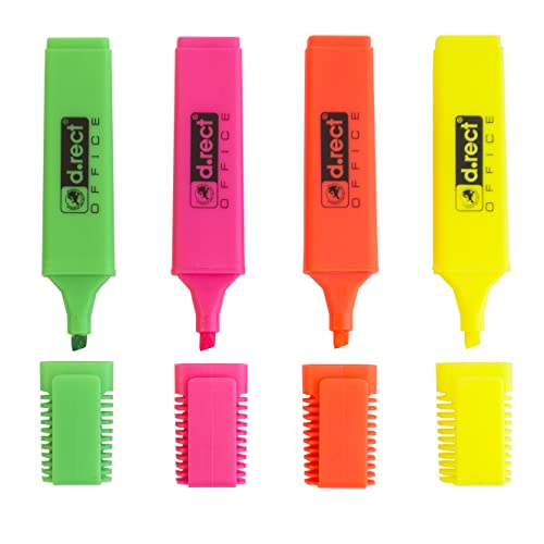 Conjunto de 4 Iluminação para Pintar Direito DRECT Leviatan-Poligrafia Sp. z o.o. - Marcadores e marcadores de texto - 4 iluminadores, cores brilhantes, pontas recortadas, verde, rosa, laranja, amarelo