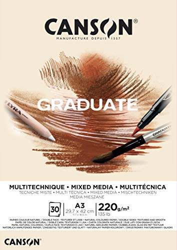 Papel de Desenho CANSON Graduate (A3 - 30 Folhas) Fila - Papel de arte e artesanato - papel de desenho, canson graduate, a3, 30 folhas, gramado 200g/m2