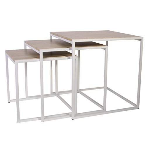 Conjunto de 3 Mesas Quadradas de Encaixe Branco THE HOME DECO FACTORY - Mesas Laterais - mesas, encaixe, madeira, metal, branco