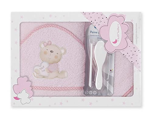 Conjunto de Banho para Bebé Interbaby Love You Rosa Mindoo - Toalhas de banho e panos de limpeza - 2 peças, algodão macio, borracha natural, suave
