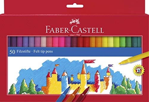 Caixa de 50 Marcadores FABER-CASTELL Multicor Faber-Castell - Marcadores e marcadores de texto - 50 marcadores, multicor, tinta alimentar, ponta ventilada
