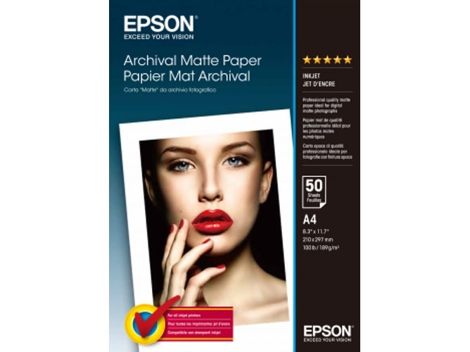 Papel de Impressão EPSON Archival Matte Paper DIN A4 50 Folhas Epson - Papel de impressora e copiadora - epson, matte paper, a4, 50 folhas