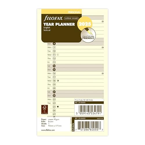 Papel de Impressão FILOFAX Personal 2025 - Cream Filofax - Calendários, organizadores e planejadores - papel impressão, filofax personal 2025, cream, alta qualidade, densidade 150g/m2, gramaje 200g/m2