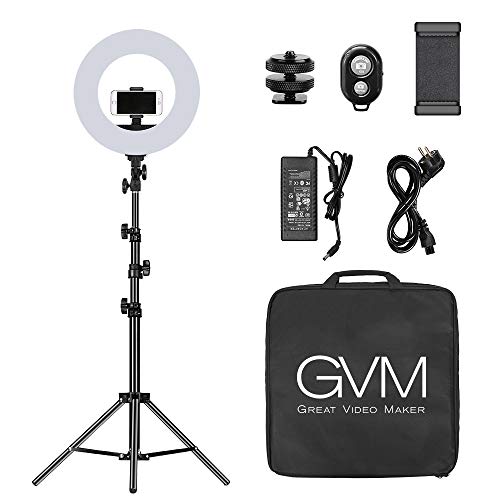 GVM Ring Light com Suporte Led 14'' 3200K-5600K GVM Great Video Maker - Iluminação de estúdio & flashes - suporte, led, 14 polegadas, 3200k-5600k