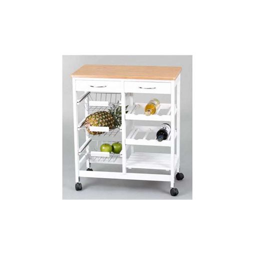 Carrinho de Cozinha SKRAUT HOME | 60x38,5x80 cm - Branco (Madeira e Aço) Kit Closet - Carrinhos de cozinha e jantar - cozinha, 60x38.5x80 cm, branco, madeira, aço