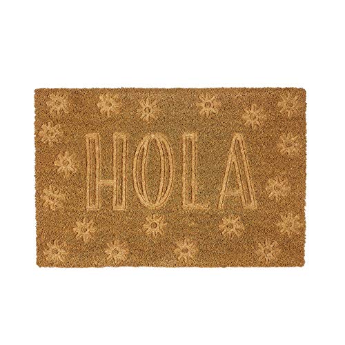 Tapete Decorativo LOLAHOME Flores (Castanho - 60 x 40 cm) LOLA HOME - Tapetes de porta - fibra de coco, retangular, castanho, 60 x 40 cm