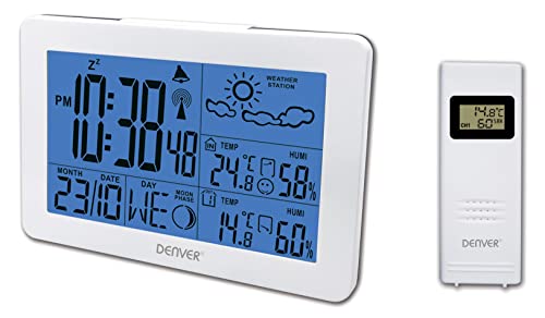 Estação Meteorológica DENVER ELECTRONICS WS-530WHITE Denver - Previsores do tempo e estações - preto branco, retroiluminado, temperatura 0-50°C, relógio alarma