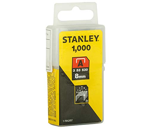 Agrafos Stanley 8 mm Tipo A - 1000 peças STANLEY - Grampos - agravo, Stanley, 8mm, tipo a, 1000 peças