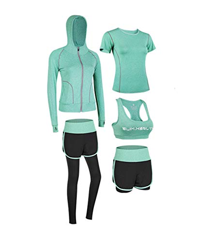Conjunto Desportivo para Mulher 5 Peças Secagem Rápida Yoga Corrida Fitness Conjunto Compressão Uni-Wert - Roupa - conjunto desportivo, mulher, 5 peças, secagem rápida, yoga, corrida, fitness, compressão
