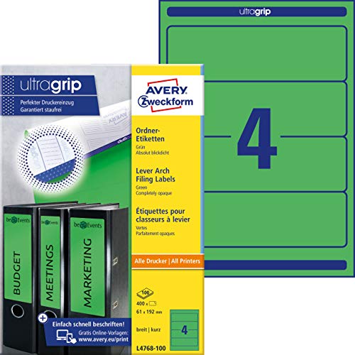 Etiquetas para Impressão Avery Border Binder Labels, Green 192 x 61mm (100) Avery - Papel de impressora e copiadora - impressão, green, 192x61mm, 100