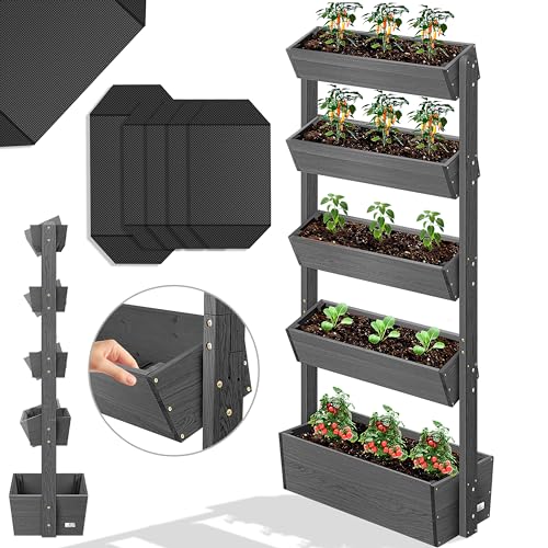 Vaso Elevado com Prateleiras para Plantas KESSER KESSER - Móveis de exterior - madeira, 4 níveis, 3 prateleiras, resistente à intempéries
