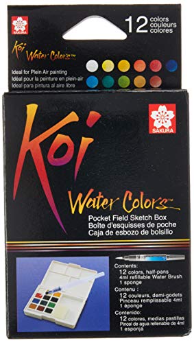 Conjunto de 12 Cores SAKURA KOI Watercolors Sakura - Tinta, tinta de arte e esmalte - 12 cores, aguarela, pigmentos naturais, pincel incluído