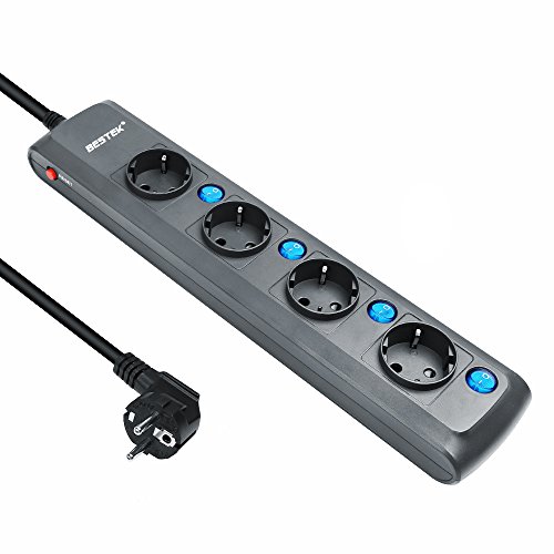 Extensão Elétrica Bestek 4 Tomadas com Interruptor e Iluminação LED | Preto BESTEK GLOBAL LTD - Fios e cabos elétricos - 4 tomadas, interruptor, iluminação LED, 1,5m extensão