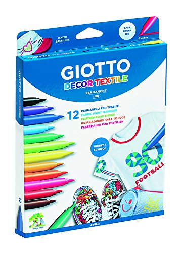 Caixa de Marcadores GIOTTO Decor Textile (Multicor - 12 Un) Giotto - Marcadores e marcadores de texto - multicor, 12 unidades, resistente a lavagem, ferro de engomar