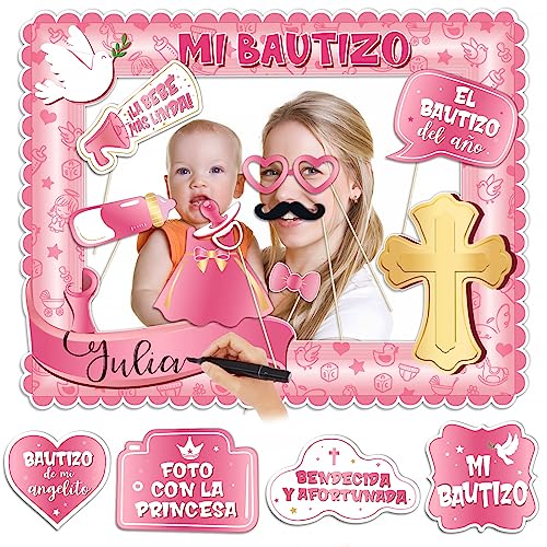 Kit de Artesanato GEBETTER 13Pcs Photocall Mi Bautizo Niña Español GEBETTER - Chapéus de festa - 13 peças, marco de fotos, decorativos, bautismo