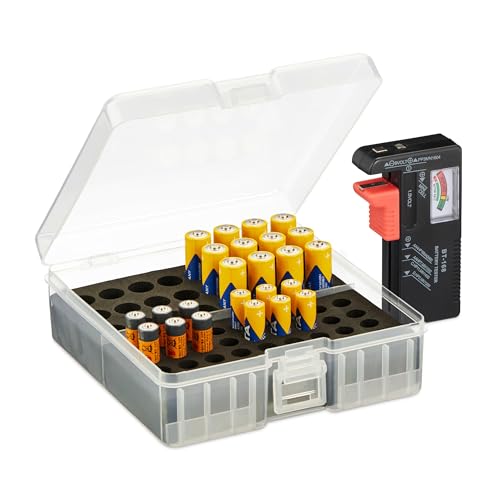 Organizador de baterias relaxdays 18001.001 (Ferramentas) Relaxdays - Recipientes de armazenamento doméstico - organizador, baterias, preto, transparente, plástico, espuma