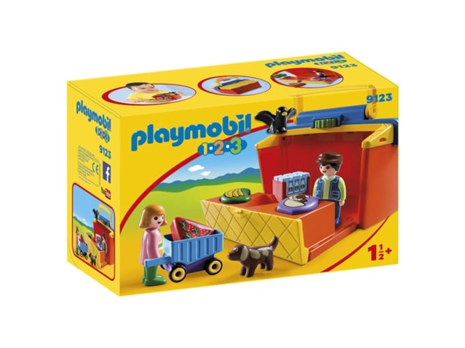 Playmobil 1-2-3 Market Stall (Idade Mínima Recomendada: 4 anos) PLAYMOBIL - Conjuntos de brinquedos - peixe, fruta, verduras, figura