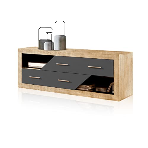Móvel TV DUEHOME Nuka (Cinza - Aglomerado de Madeira e MDF - 130x41.4x50cm) duehome - Conjuntos de móveis - aglomerado de madeira, MDF, cinza, gavetas descentradas