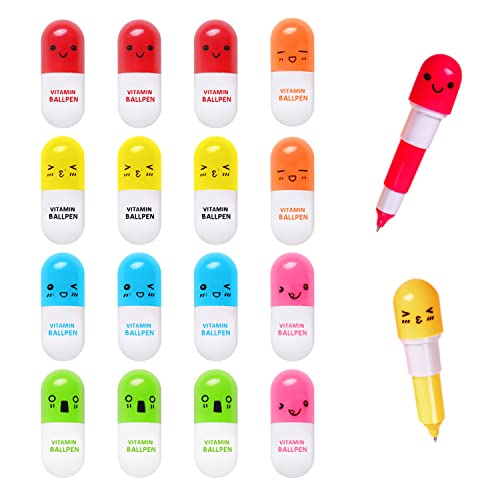 Vitamina Boligrafos Kawaii 16 Mini Pastillas BEIIEB - Canetas - 16 mini, cores vivas, tinta à água, lavável