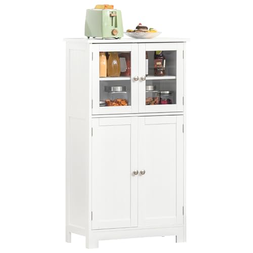 Armário de Casa de Banho kleankin | 60 x 30 x 108.5 cm | Branco SPANISH AOSOM - Armários de armazenamento e armários de bloqueio - 2 compartimentos, vidro temperado, mdf durável, anti-volcagem