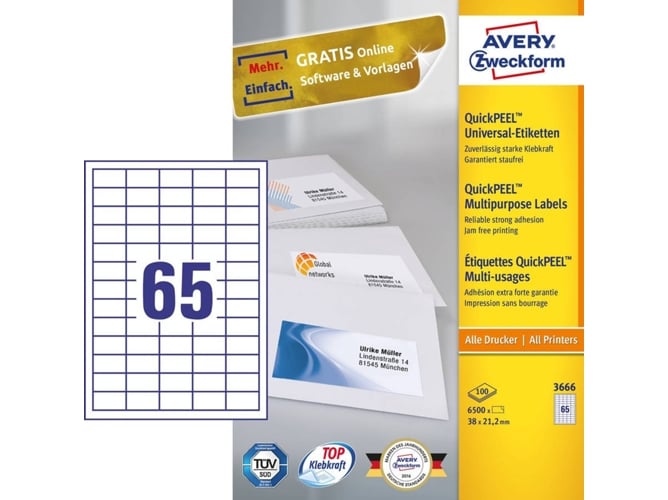 Etiquetadora AVERY Z-3666-EU (Multicor - 100 Folhas) Avery - Papel de impressora e copiadora - multicor, 100 folhas, etiquetadora, avery