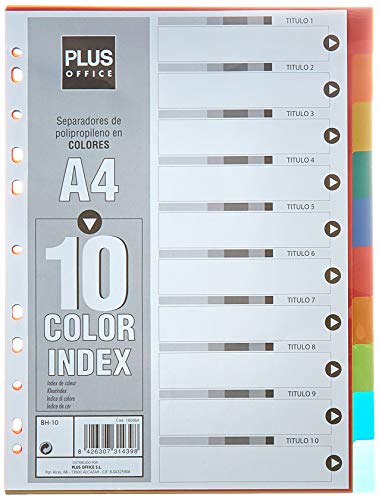 Separador de Arquivo DURONIC 10 separadores numerados plus PLUS OFFICE - Separadores de índice - polipropileno, resistente à água, longa duração, 10 cores