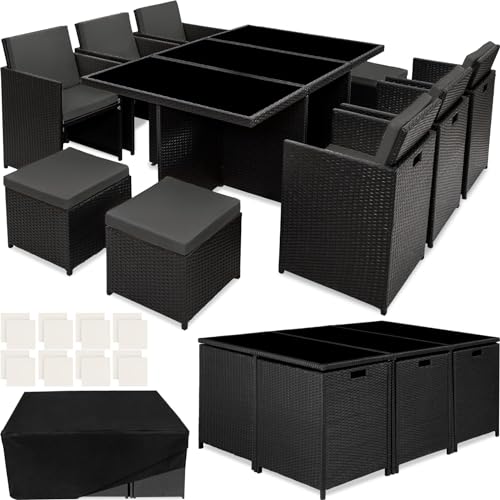 Conjunto de Móveis de Jardim TECTAKE (Preto - Aço - 45.5x45.5x75 cm) TecTake - Móveis de exterior - 6 cadeiras, mesa, 4 almofadas, alumínio, impermeável