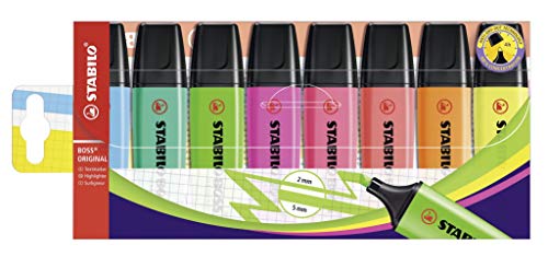 Marcador Fluorescente STABILO BOSS Original Ponta Fina (Multicor - 8 Unidades) Stabilo - Marcadores e marcadores de texto - fluorescente, ponta fina, multicor
