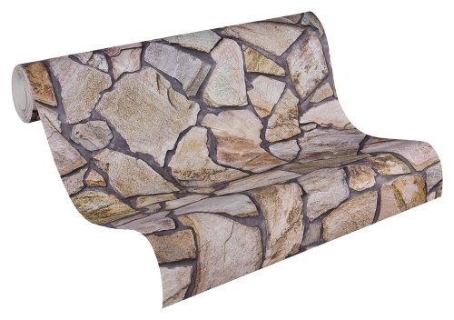 Tapete de Exterior AS CREATION (Bege - 1005x530cm) AS CREATION - Papel de parede - bege, 1005x530cm, pedra marrom, cinzento