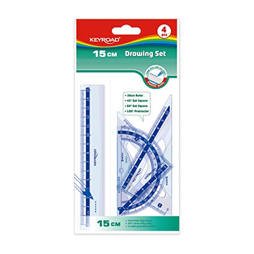 Conjunto de Regras Escolares KEYROAD (15 x 1 cm) KEYROAD - Kits de desenho e pintura - regras, escolares, transportador angular, escuadra, cartabon, plástico transparente