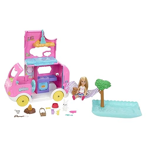 Barbie Chelsea Motorhome (Idade Mínima Recomendada: 3 anos) Mattel - Brinquedos - autocaravana, 6 áreas, piscina, 3 anos