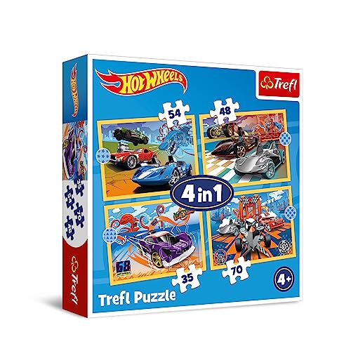 Puzzle TREFL Hot Wheels 4 em 1 (Idade Mínima: 4) Trefl - Jogos - 4 peças, cartão rígido, montagem, rodas
