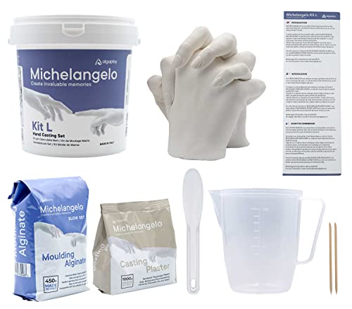 Kit de Artesanato MICHELANGELO Kit L 2 Manos Algaplay - Compostos para reparo de parede e gesso - 2 moldes, gesso, mãos, instruções