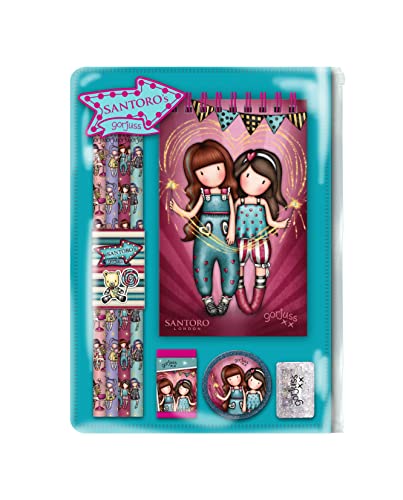 Estojo SAFTA Gorjuss Fairground Fireworks Gorjuss - Kits de desenho e pintura - estojo, papeleria, gorjuss, fairground fireworks, lapis grafite, borracha, elastico purpurina, saca-rolhas, bloco notas espiralados