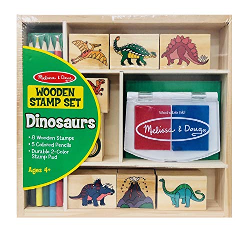 Jogo Criativo MELISSA & DOUG Wooden Stamp Set Dinosaurs Melissa & Doug - Carimbos de borracha de escritório - selos, canetas, madeira, borracha