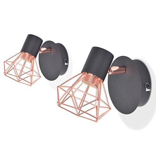 Candeeiros de Parede VIDEAXL 2 Pcs E14 Preto e Cobre vidaXL - Luminárias Decorativas - videaxl, candeeiro, parede, E14, preto, cobre