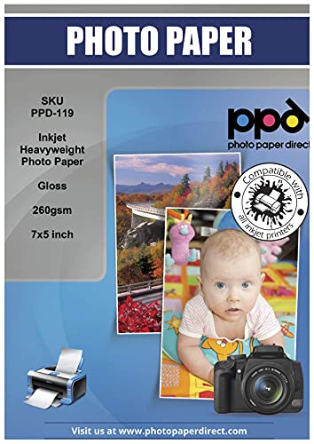 Ppd Inkjet 5X7´´ (Aprox. 13 X 18 Cm) X 50 Folhas De Papel Fotográfico Brilhante 260 G/M² Photo Paper Direct - Papel de impressora e copiadora - 5x7, 50 folhas, brilhante, 260 g/m²