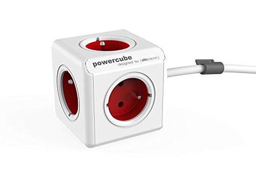 Extensão Elétrica ALLOCACOC PowerCube Extended Allocacoc - Fios de extensão - 5 tomadas, 1.5 metros, cinzenta, vermelha