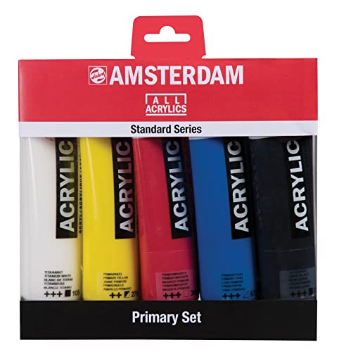 Conjunto de Tintas Acrílicas AMSTERDAM (12 Unidades) Amsterdam - Tinta, tinta de arte e esmalte - 12 unidades, 5 cores, branco de titânio, ciano amarelo, magenta primária, azul ciano primário
