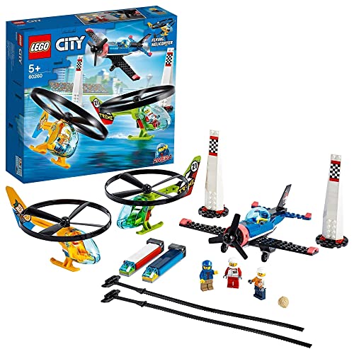 LEGO City - Corrida Aérea - 60260 (Idade Mínima: 6) LEGO - Blocos de encaixe - avião acrobático, helicópteros, piloto TV, missões