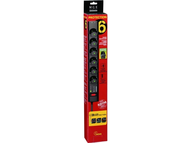 Eaton Protection Strip 6 Tel FR (DIN) estabilizador de corrente 6 tomada(s) CA Preto Eaton - Filtros de linha e supressores de surtos - 525 J, 230 v, 50/60 Hz, 10 A, 2500 W