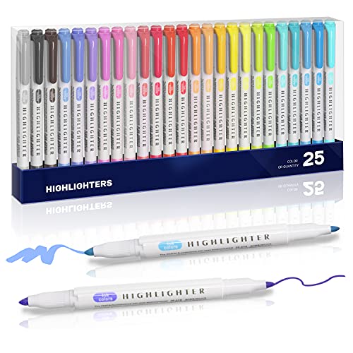 Marcador EOOUOoIP 2 Pontas Dupla Pastel (25 Cores) EooUooIP - Marcadores e marcadores de texto - dupla ponta, 25 cores, 1,2-3,8 mm